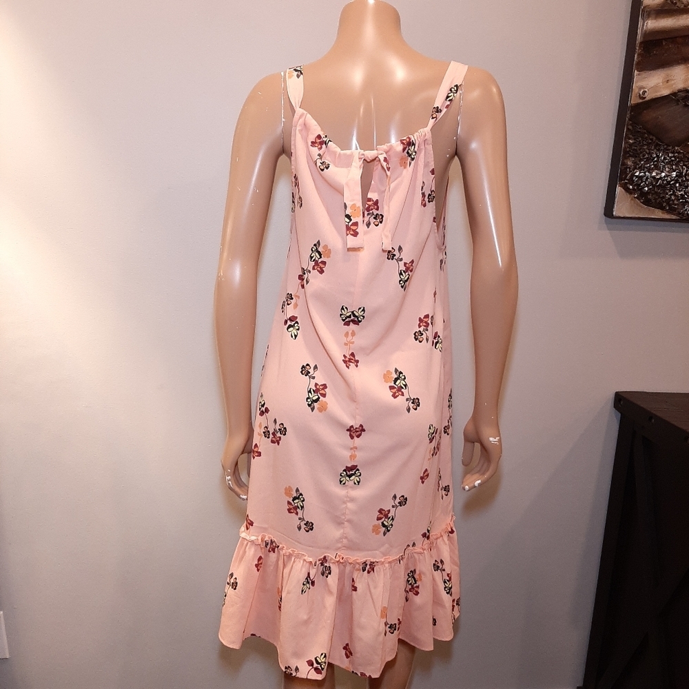 NEW Vero Moda Floral Tie Halter Dress Belted Pink Shift Ruffle Flounce Size XS - Picture 7 of 14